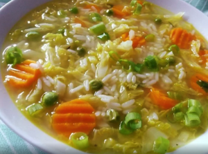 Cabbage soup with carrots and rice