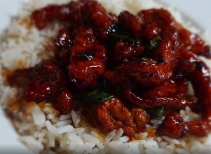 Mongolian-style chicken with rice